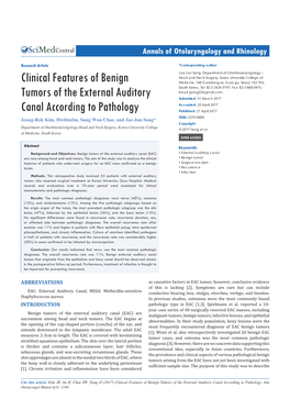 Clinical Features of Benign Tumors of the External Auditory Canal According to Pathology
