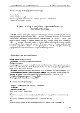 Raport Z Analizy Potencjału Turystyczno-Kulturowego Powiatu Gryfińskiego