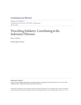 Prescribing Solidarity: Contributing to the Indemnity Dilemma Bruce V