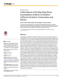 A New Species of the Bay Goby Genus Eucyclogobius, Endemic to Southern California: Evolution, Conservation, and Decline