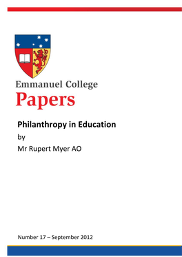 Philanthropy in Education by Mr Rupert Myer AO
