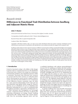 Differences in Functional Trait Distribution Between Inselberg and Adjacent Matrix Floras