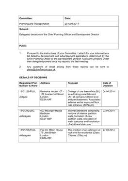 Delegated Decisions of the Chief Planning Officer and Development Director