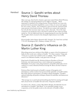 Gandhi Writes About Henry David Thoreau Source 2