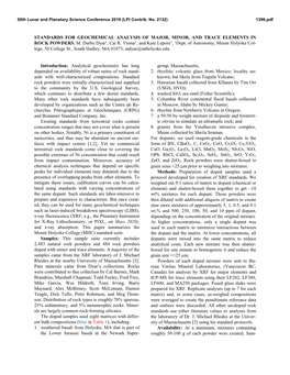 Standards for Geochemical Analysis of Major, Minor, and Trace Elements in Rock Powders