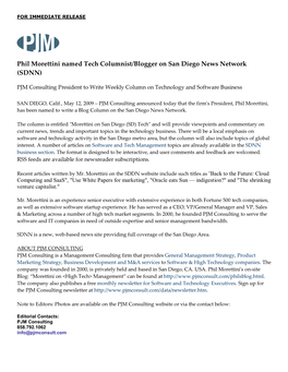 Phil Morettini Named Tech Columnist/Blogger on San Diego News Network (SDNN)