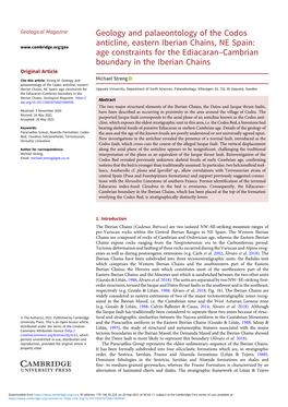 Geology and Palaeontology of the Codos Anticline, Eastern Iberian Chains, NE Spain: Age Constraints for the Ediacaran-Cambrian B