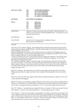 Mcintyre Sites SITE NO. & NAME: 29.0 MATRIX REEF WORKINGS 29.1