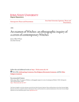 An Ethnographic Inquiry of a Coven of Contemporary Witches James Albert Whyte Iowa State University