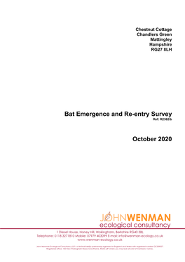 Bat Emergence and Re-Entry Survey October 2020