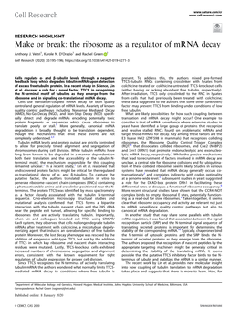 The Ribosome As a Regulator of Mrna Decay