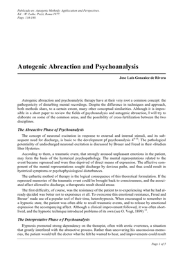 Autogenic Abreaction and Psychoanalysis