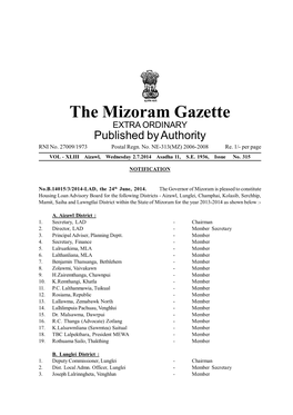 The Mizoram Gazette EXTRA ORDINARY Published by Authority RNI No