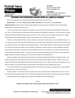 Release Rob Bentley Assistant Sports Information Director for Immediate Release January 11, 2001 E-Mail: Bentleyr@Ferris.Edu