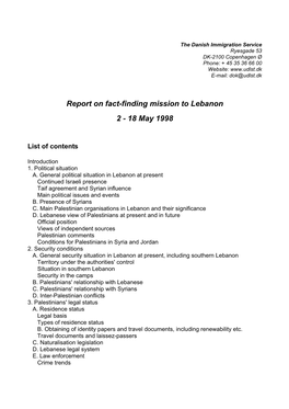 Report on Fact-Finding Mission to Lebanon 2 - 18 May 1998