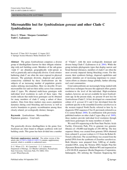 Microsatellite Loci for Symbiodinium Goreaui and Other Clade C Symbiodinium
