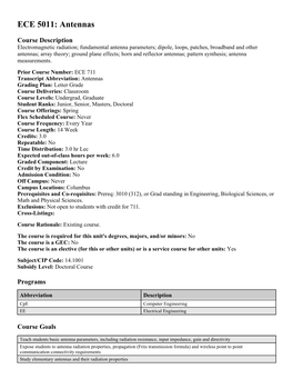 ECE 5011: Antennas