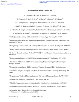 Selection of the Insight Landing Site M. Golombek1, D. Kipp1, N