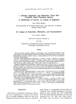 L. Jahnsite, Segelerite, and Robertsite, Three New Transition Metal Phosphate Species Ll. Redefinition of Overite, an Lsotype Of