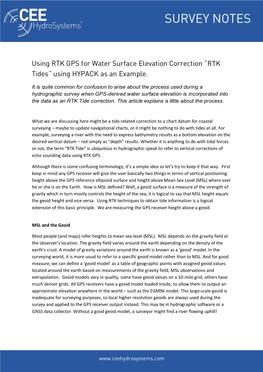 It Is Quite Common for Confusion to Arise About the Process Used During a Hydrographic Survey When GPS-Derived Water Surface