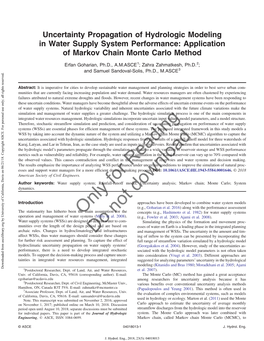 Uncertainty Propagation of Hydrologic Modeling in Water Supply System Performance: Application of Markov Chain Monte Carlo Method