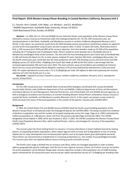 Final Report: 2019 Western Snowy Plover Breeding in Coastal Northern California, Recovery Unit 2