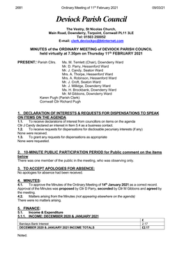 Minutes of Parish Council Meeting 11Th February 2021