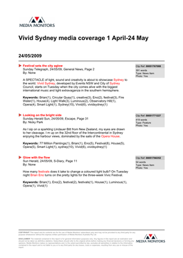 Vivid Sydney Media Coverage 1 April-24 May