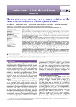 Histone Deacetylase Inhibitory and Cytotoxic Activities of The