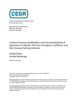 Contract Farming, Smallholders and Commercialization of Agriculture in Uganda: the Case of Sorghum, Sunflower, and Rice Contract Farming Schemes