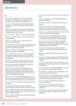 Revised Glossary for AQA GCSE Biology Student Book