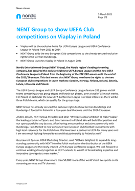 NENT Group to Show UEFA Club Competitions on Viaplay in Poland