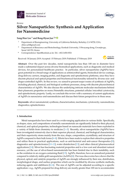 Silver Nanoparticles: Synthesis and Application for Nanomedicine
