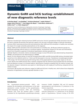 Dynamic Gnrh and Hcg Testing: Establishment of New Diagnostic Reference Levels