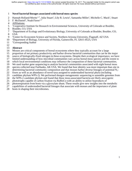 Novel Bacterial Lineages Associated with Boreal Moss Species Hannah