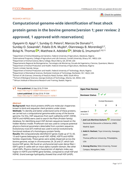 Computational Genome-Wide Identification of Heat Shock Protein Genes in the Bovine Genome [Version 1; Peer Review: 2 Approved, 1 Approved with Reservations]