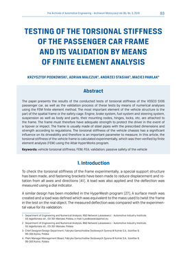 Testing of the Torsional Stiffness of the Passenger Car Frame and Its Validation by Means of Finite Element Analysis