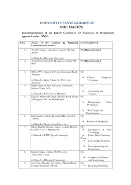 University Grants Commission Nsqf Section