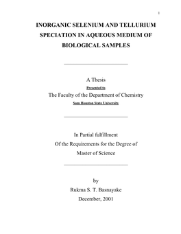 Inorganic Selenium and Tellurium Speciation in Aqueous Medium of Biological Samples