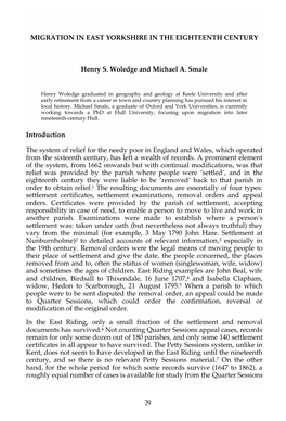 Migration in East Yorkshire in the Eighteenth Century