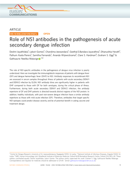 Role of NS1 Antibodies in the Pathogenesis of Acute Secondary Dengue Infection