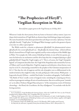 “The Prophecies of Fferyll”: Virgilian Reception in Wales