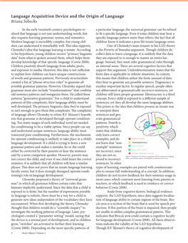 Language Acquisition Device and the Origin of Language Briana Sobecks