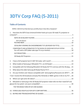 3DTV Corp FAQ (5-2011)