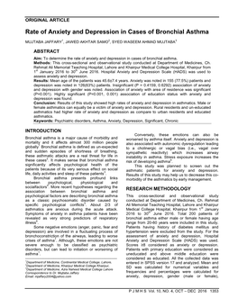 Rate of Anxiety and Depression in Cases of Bronchial Asthma