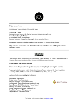 Irish Historic Towns Atlas (IHTA), No. 20, Tuam Author
