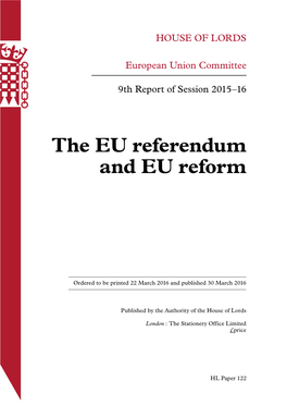 The EU Referendum and EU Reform