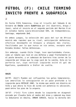 Fútbol (F): Chile Terminó Invicto Frente a Sudáfrica