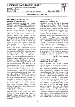 SOMERSET RARE PLANTS GROUP 2011 Newsletter Issue No.12 Editor: Caroline Giddens December 2011