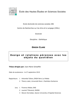 Design Et Relations Pérennes Avec Les Objets Du Quotidien École